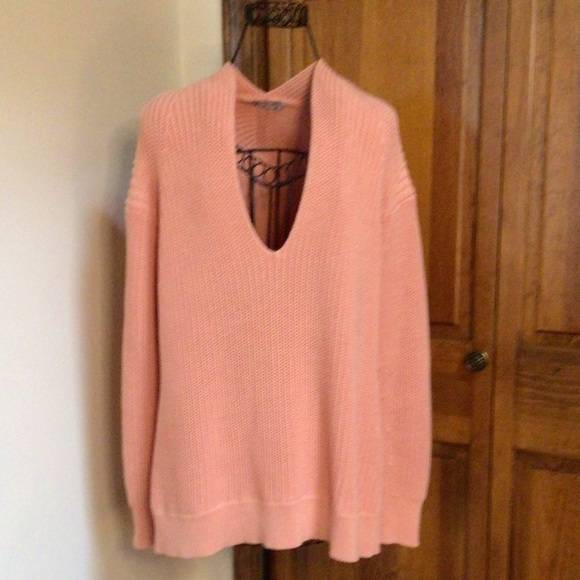 T by Alexander Wang Deep V Sweater in Salmon Pink, Medium - Picture 2 of 10